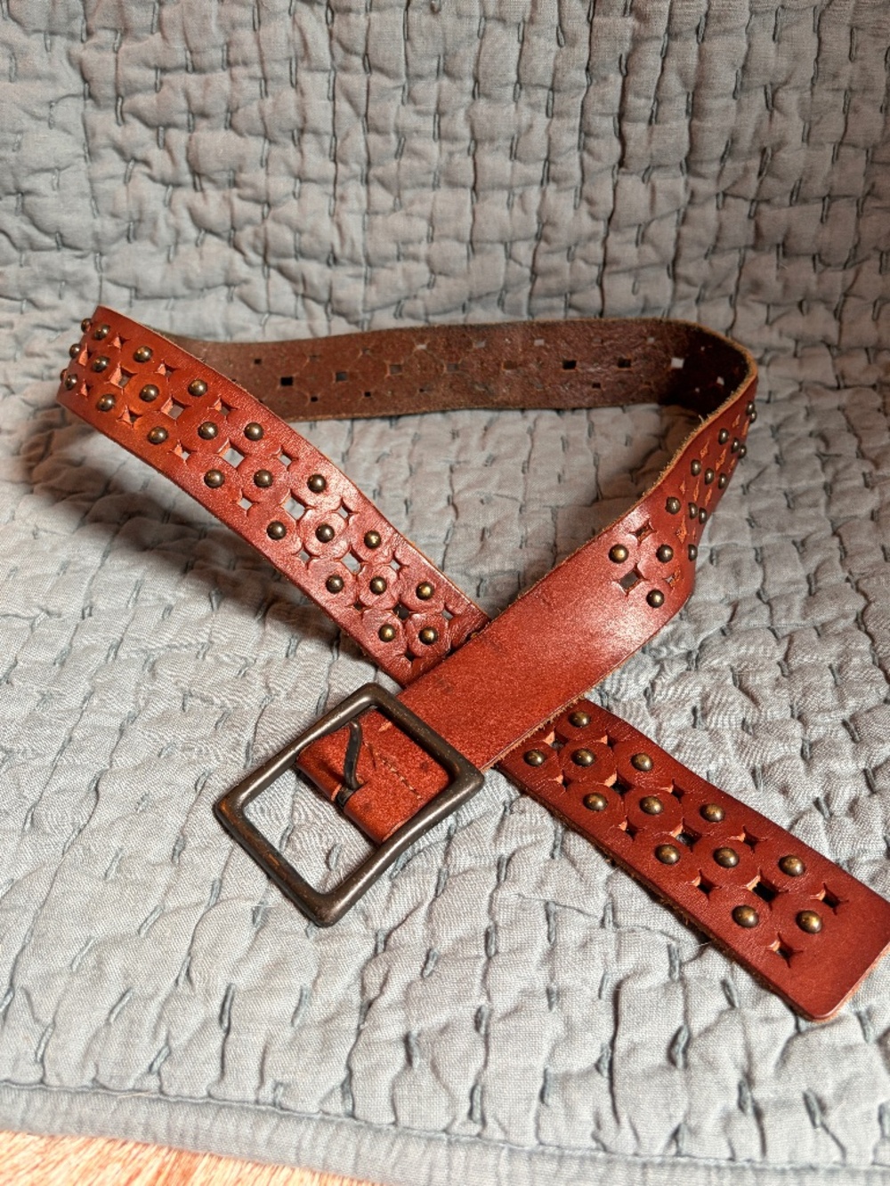 Lucky Brand XS Brown Leather Studded Cutout Boho Western Belt